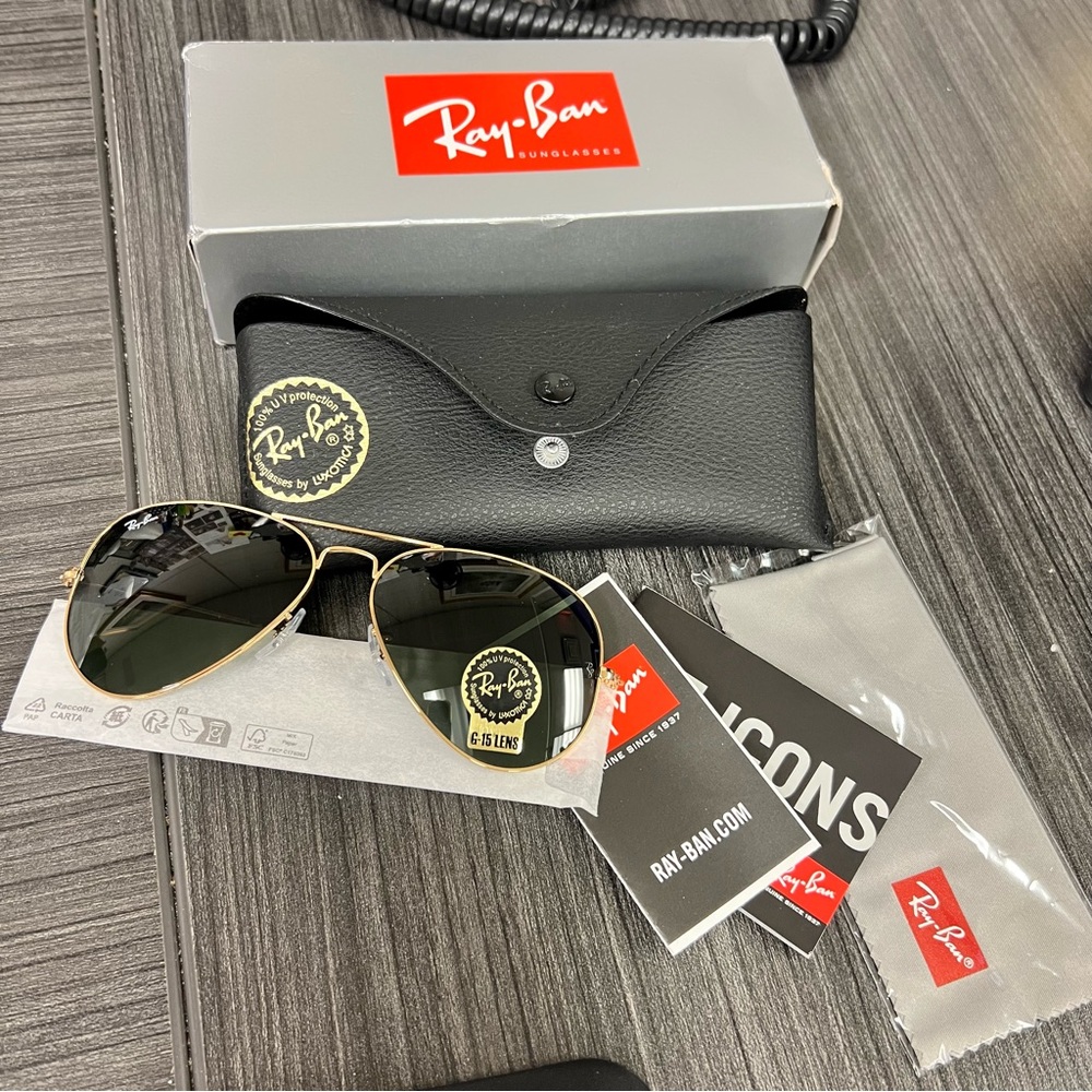Ray Ban Aviator G-15 Green Lens Gold Frame
